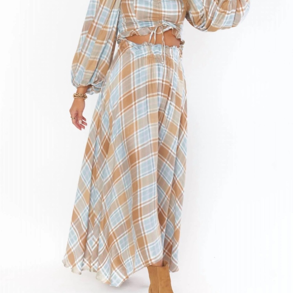 Show Me Your MuMu Blue and Tan A-Line Maxi Skirt